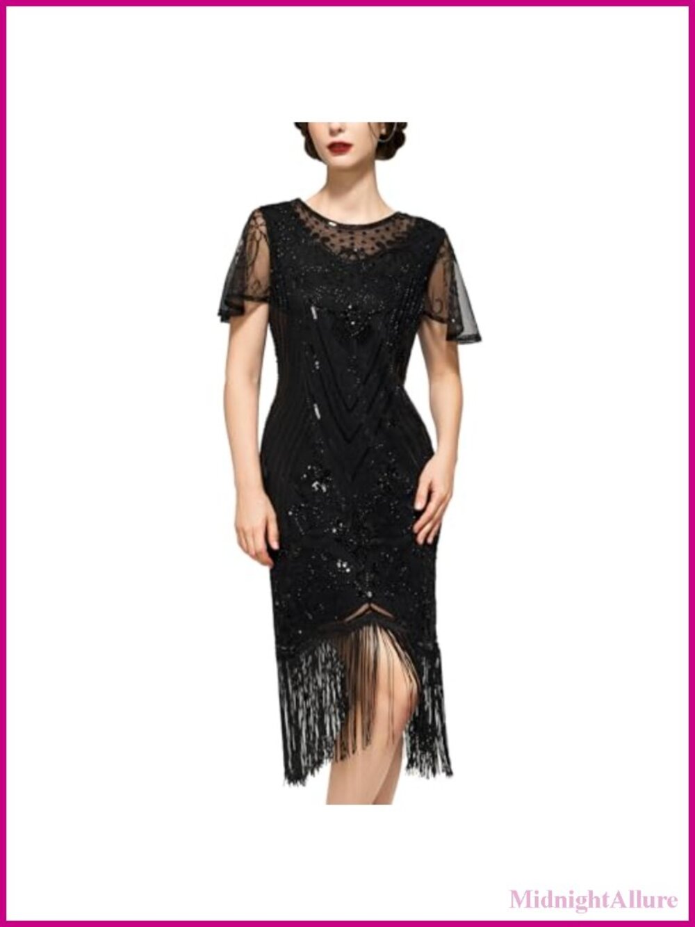 Vintage 1920s Flapper Fringe Dress with Sleeves